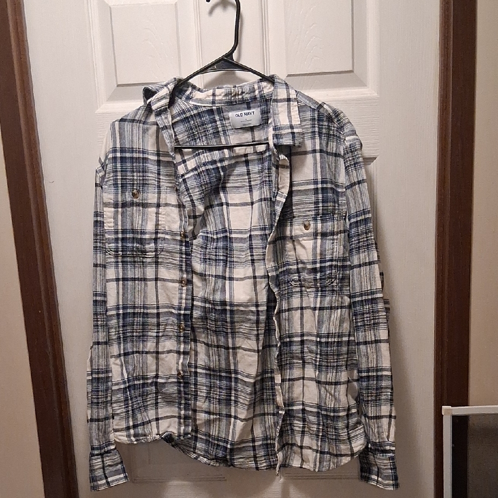 Old Navy Navy and White Checkered Button Down Shirt